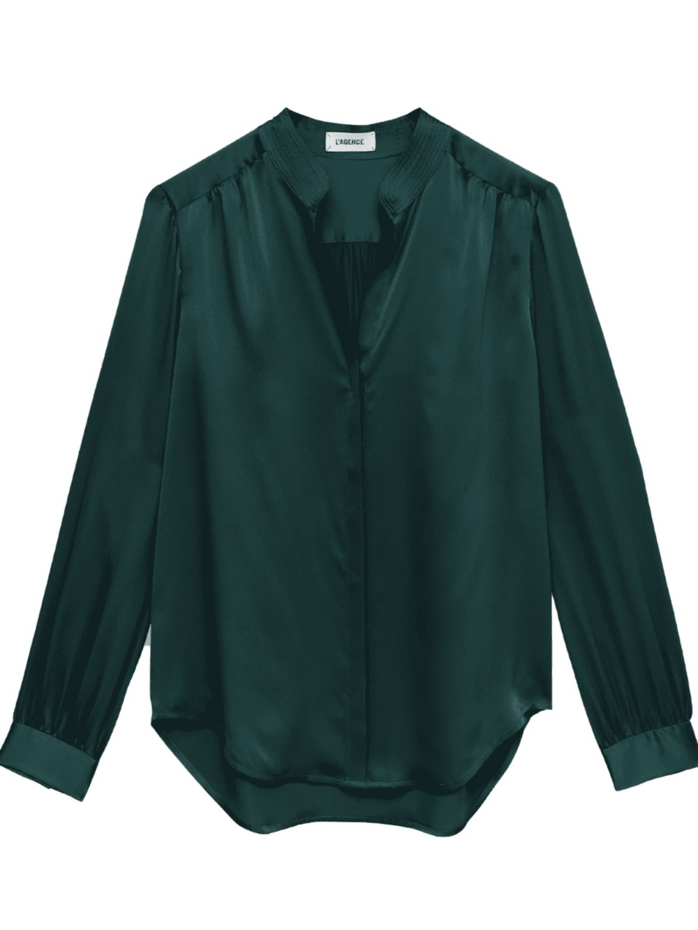 L'AGENCE Emerald Green Satin Long-Sleeve Blouse